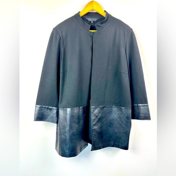 Ming Wang Mandarin Collar Leather Trim Jacket Large - Picture 1 of 11